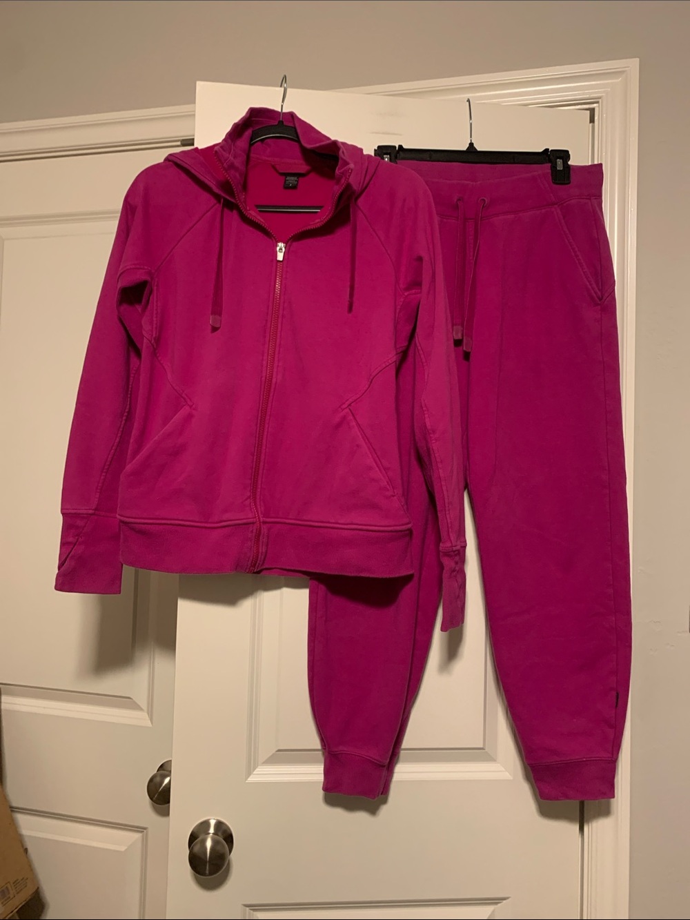 Athleta Hot Pink Full-Zip Hoodie and joggers. Both Size S GUC, some wash wear